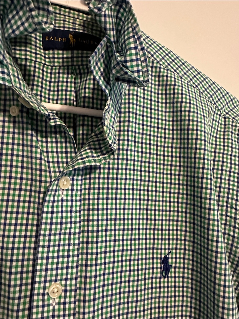 Ralph Lauren Green and White Check Ruffled collar Shirt - Picture 2 of 7